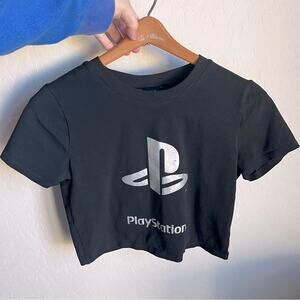 Forever 21 x Playstation crop top PlayStation logo black top juniors size large